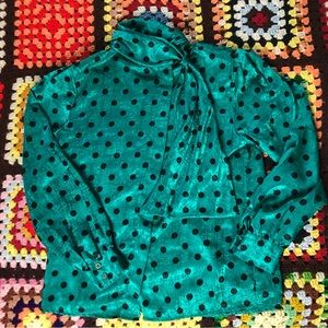 Blue and black poke a dot 1980’s long sleeve blouse
